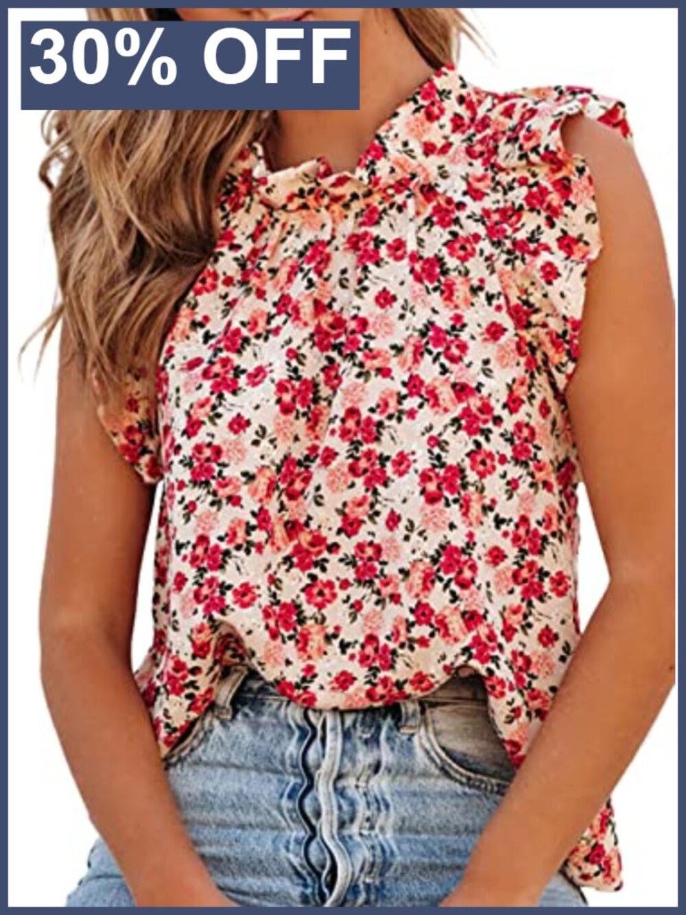 Women Chiffon Ruffle Trim Tank Top Sleeveless Blouse for Summer